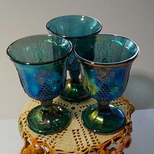 Indiana Blue Carnival Glass Goblets in Original Box - set of 3